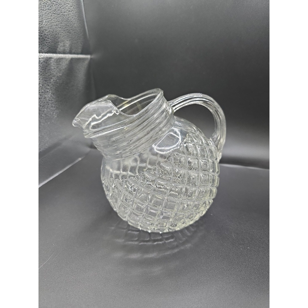 1940 Vintage Anchor Hocking Clear Waterford Waffle Tilted Ball Pitcher